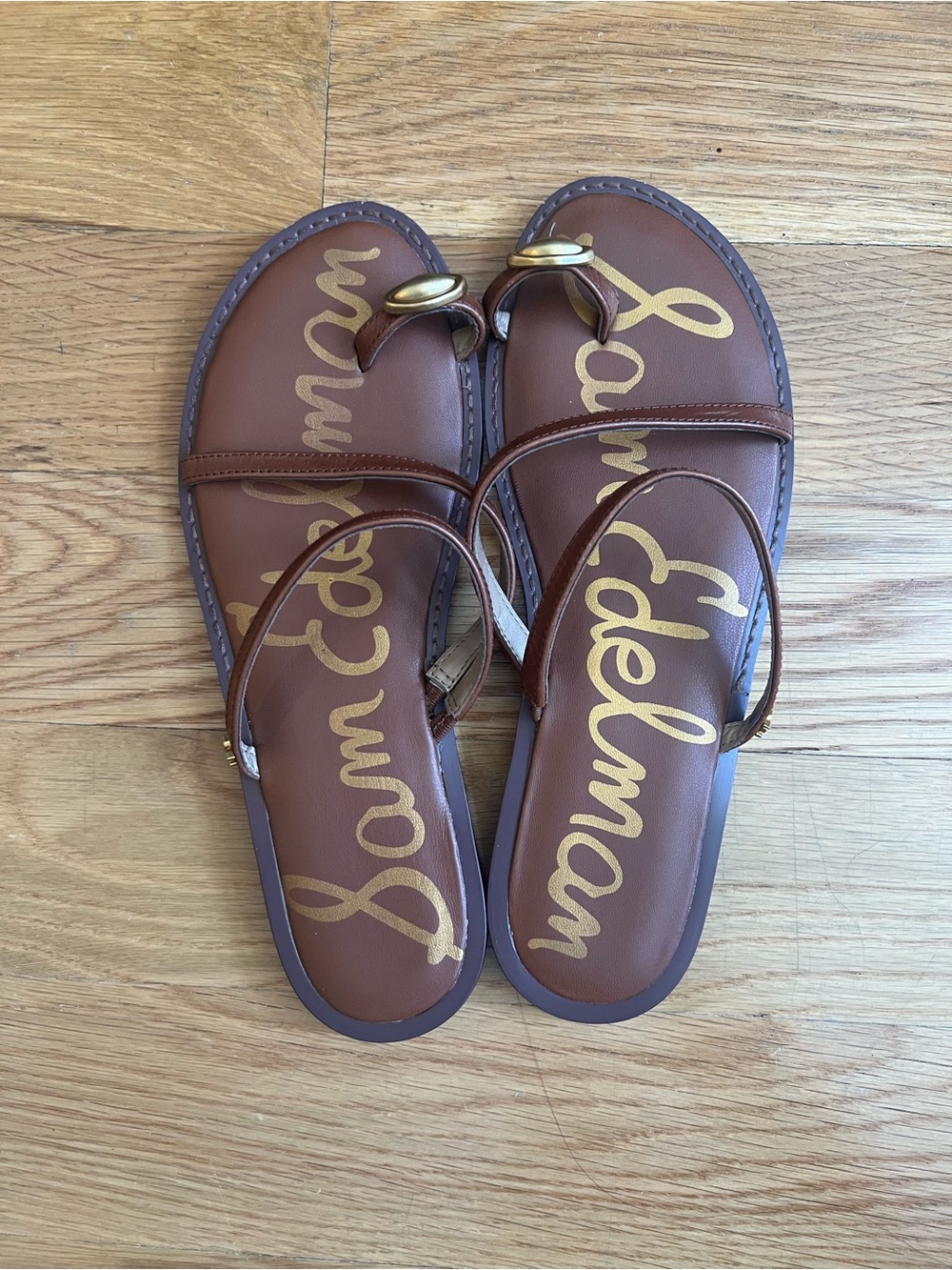 Sam Edelman Women's Harlyn Slide Flat Brown Leather Thong Sandals Size 8